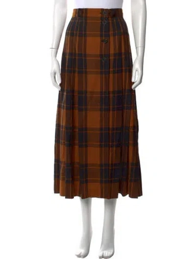 Pre-owned Escada Plaid Print Long Skirt In Brown