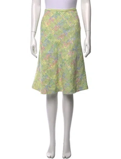 Pre-owned Escada Plaid Print Midi Length Skirt In Green