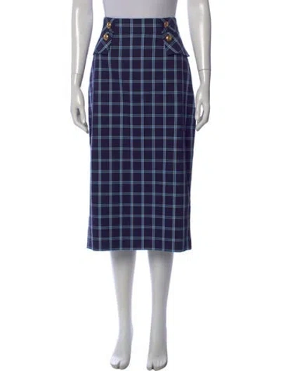 Pre-owned Escada Plaid Print Midi Length Skirt W/ Tags In Blue
