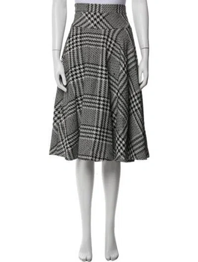 Pre-owned Escada Plaid Print Midi Length Skirt W/ Tags In White
