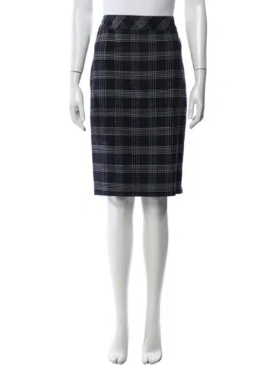 Pre-owned Escada Plaid Print Midi Length Skirt In White