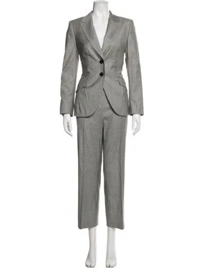Pre-owned Escada Plaid Print Pantsuit In Grey