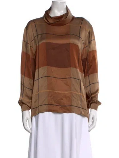 Pre-owned Escada Plaid Print Turtleneck Top In Brown