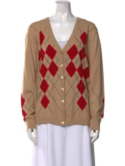 Pre-owned Escada Plaid Print V-neck Sweater