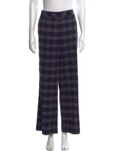Pre-owned Escada Plaid Print Wide Leg Pants In Blue