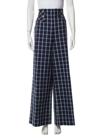 Pre-owned Escada Plaid Print Wide Leg Pants In Blue