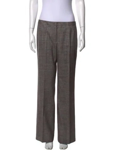 Pre-owned Escada Plaid Print Wide Leg Pants In Brown