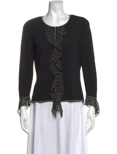 Pre-owned Escada Polka Dot Print Crew Neck Top In Black