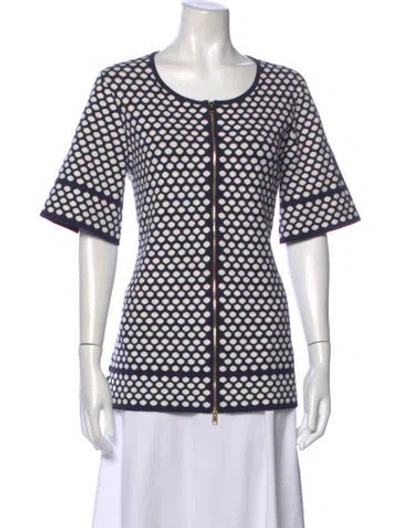 Pre-owned Escada Polka Dot Print Crew Neck Top In Blue