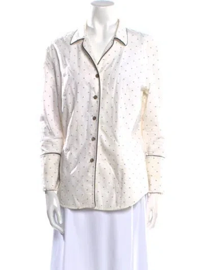 Pre-owned Escada Polka Dot Print Long Sleeve Button-up Top In White