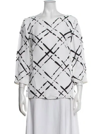Pre-owned Escada Printed Bateau Neckline Blouse In White