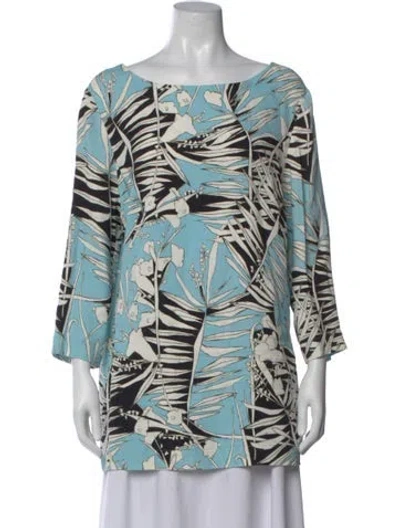 Pre-owned Escada Printed Bateau Neckline Top In Blue