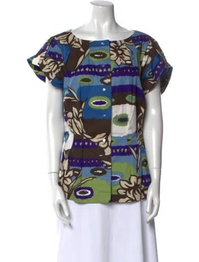 Pre-owned Escada Printed Bateau Neckline T-shirt In Blue