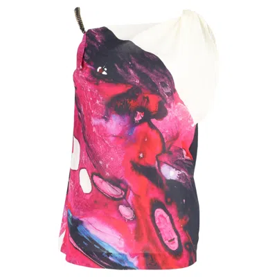 Escada Printed Chain Detail Stap Top In Multicolor Silk In Pink