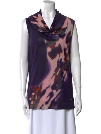 Pre-owned Escada Printed Cowl Neck Top In Purple