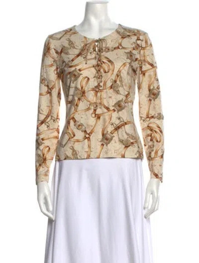 Pre-owned Escada Printed Crew Neck Blouse In Neutrals