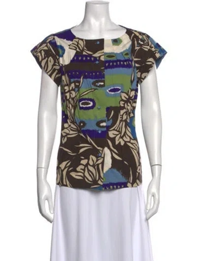 Pre-owned Escada Printed Crew Neck Top In Blue