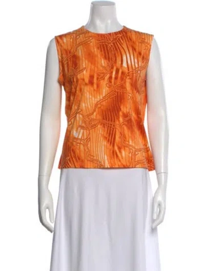 Pre-owned Escada Printed Crew Neck Top In Orange