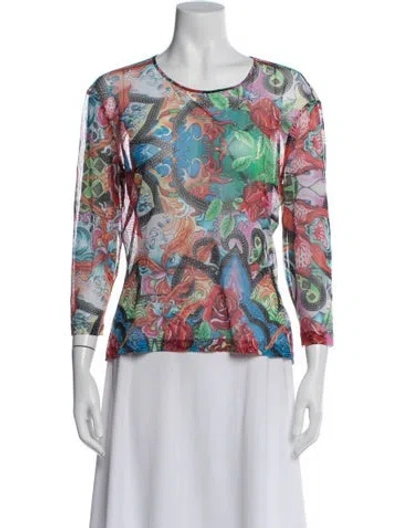 Pre-owned Escada Printed Crew Neck Top In Red