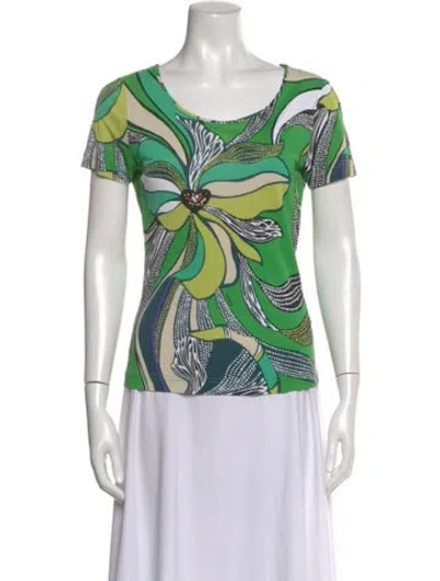 Pre-owned Escada Printed Crew Neck T-shirt In Green