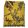 Escada Printed Fringed Scarf In Yellow Wool In Yellow