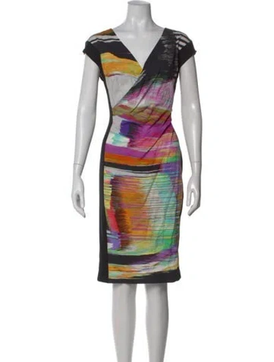 Pre-owned Escada Printed Knee-length Dress In Black