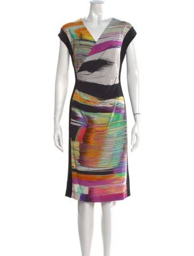 Pre-owned Escada Printed Knee-length Dress In Black
