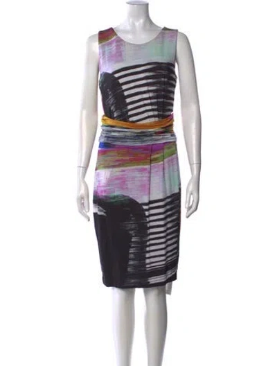 Pre-owned Escada Printed Knee-length Dress In Black