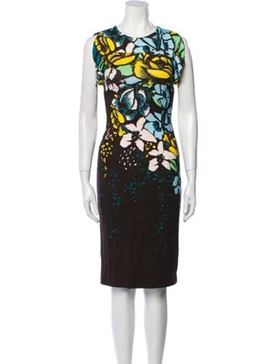 Pre-owned Escada Printed Knee-length Dress In Blue