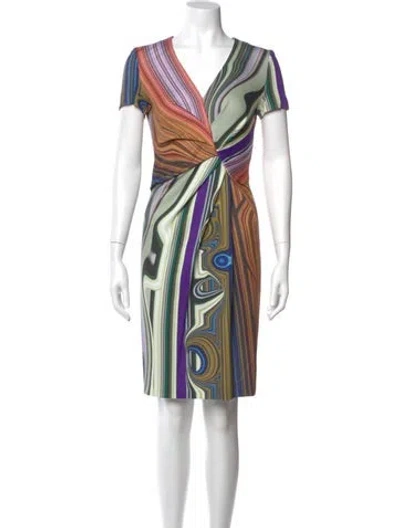 Pre-owned Escada Printed Knee-length Dress In Green