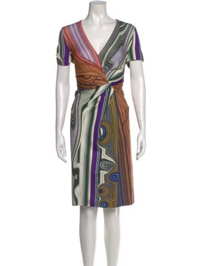 Pre-owned Escada Printed Knee-length Dress In Green