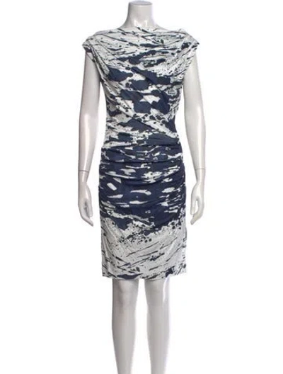 Pre-owned Escada Printed Knee-length Dress W/ Tags In Blue/white