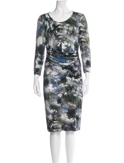 Pre-owned Escada Printed Knee-length Dress In White