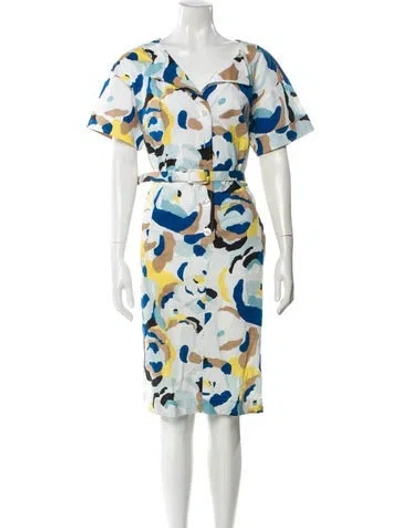 Pre-owned Escada Printed Knee-length Dress In White