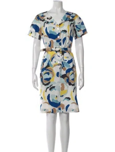 Pre-owned Escada Printed Knee-length Dress In White