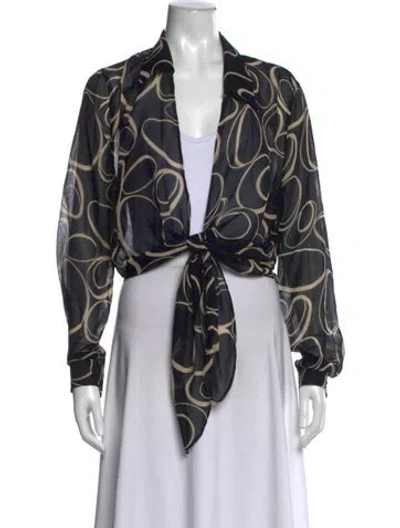Pre-owned Escada Printed Long Sleeve Blouse In Black