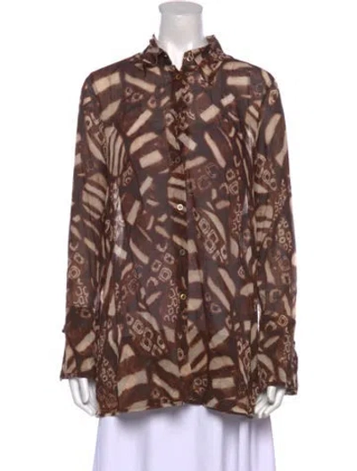 Pre-owned Escada Printed Long Sleeve Blouse In Brown
