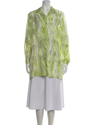Pre-owned Escada Printed Long Sleeve Blouse In Green