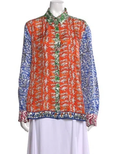 Pre-owned Escada Printed Long Sleeve Blouse In Orange