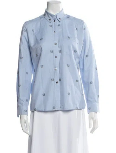 Pre-owned Escada Printed Long Sleeve Button-up Top In Blue
