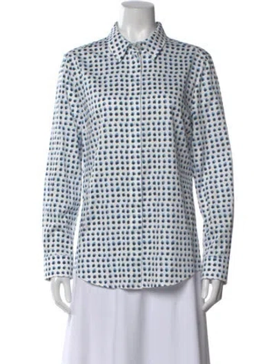 Pre-owned Escada Printed Long Sleeve Button-up Top In Blue