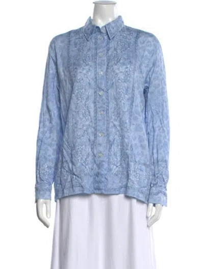 Pre-owned Escada Printed Long Sleeve Button-up Top In Blue