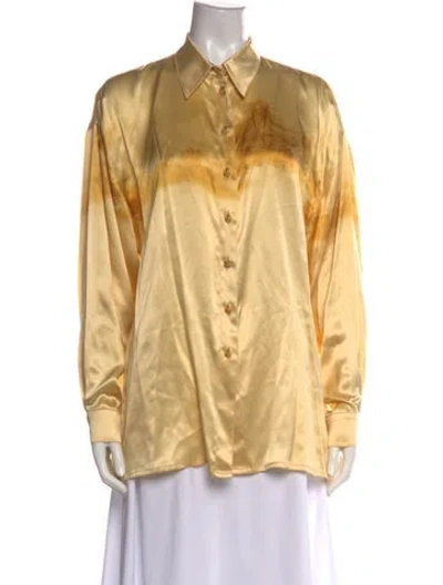 Pre-owned Escada Printed Long Sleeve Button-up Top In Yellow