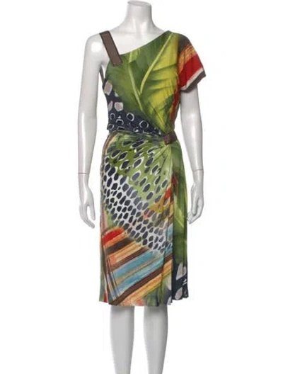 Pre-owned Escada Printed Midi Length Dress In Blue/green