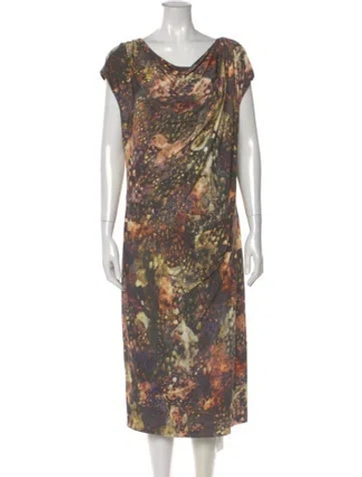 Pre-owned Escada Printed Midi Length Dress In Green