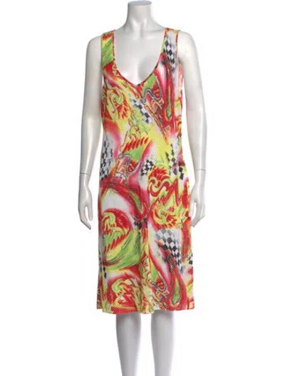 Pre-owned Escada Printed Midi Length Dress In Green