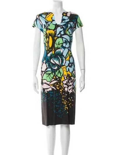 Pre-owned Escada Printed Midi Length Dress W/ Tags In Blue