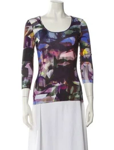 Pre-owned Escada Printed Scoop Neck Blouse In Blue
