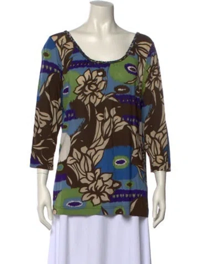 Pre-owned Escada Printed Scoop Neck Blouse In Blue