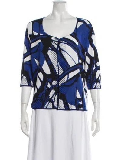 Pre-owned Escada Printed Scoop Neck Sweater In Blue